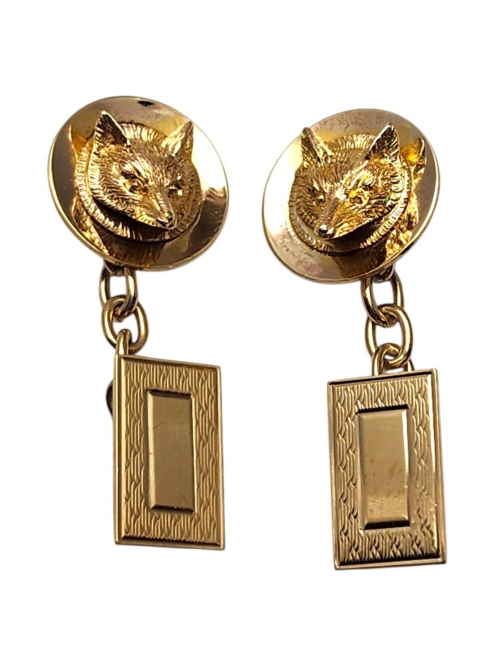 9K Yellow Gold Wolf Head Cufflinks #25704